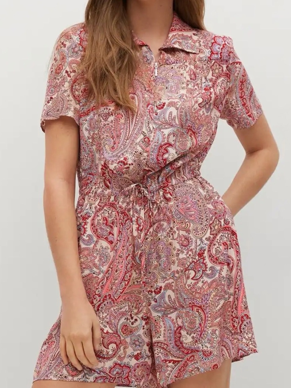 Mango MNG Paisley Print Zip Up Romper Jumpsuit With Pockets Small